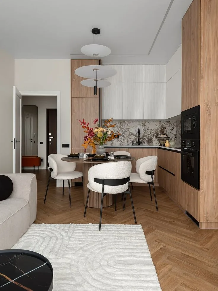 MDF სამზარეულო დაშპონილი და შეღებილი ზედაპირების კომბინაციით