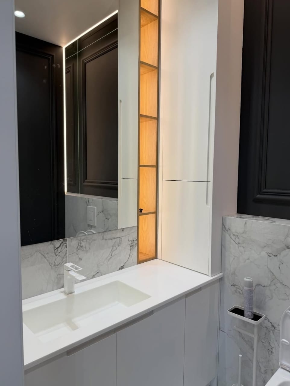 luxury bathroom vanity თეთრი MDF და კვარცის ქვით