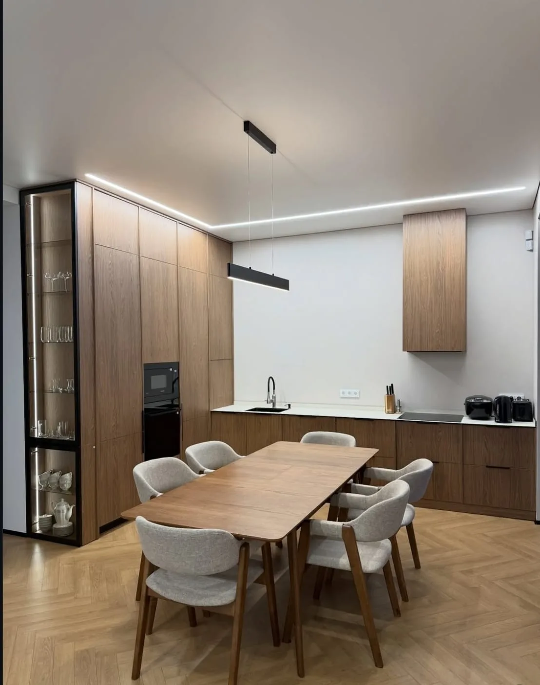 Veneered MDF სამზარეულოს გვერდითი ხედი